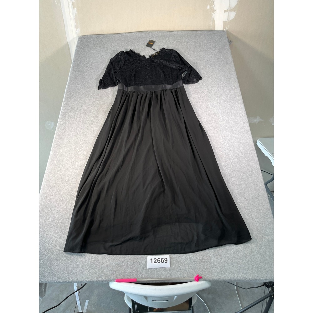 Miusol Maxi Dress Womens 2XL Black Floral Lace Chiffon Scoop Neck Wedding Formal